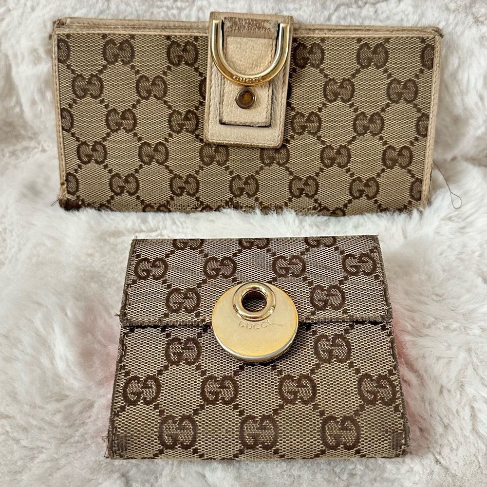 Gucci Brown Monogram Wallet with Gold Hardware - Project wallets- Authentic